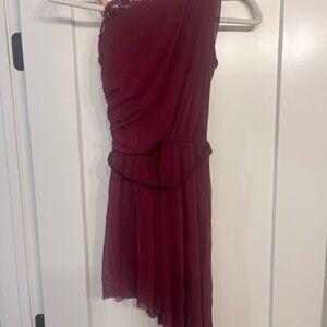 Weissman Burgundy One-Shoulder Asymmetrical flowy Dance costume AS size 4/6